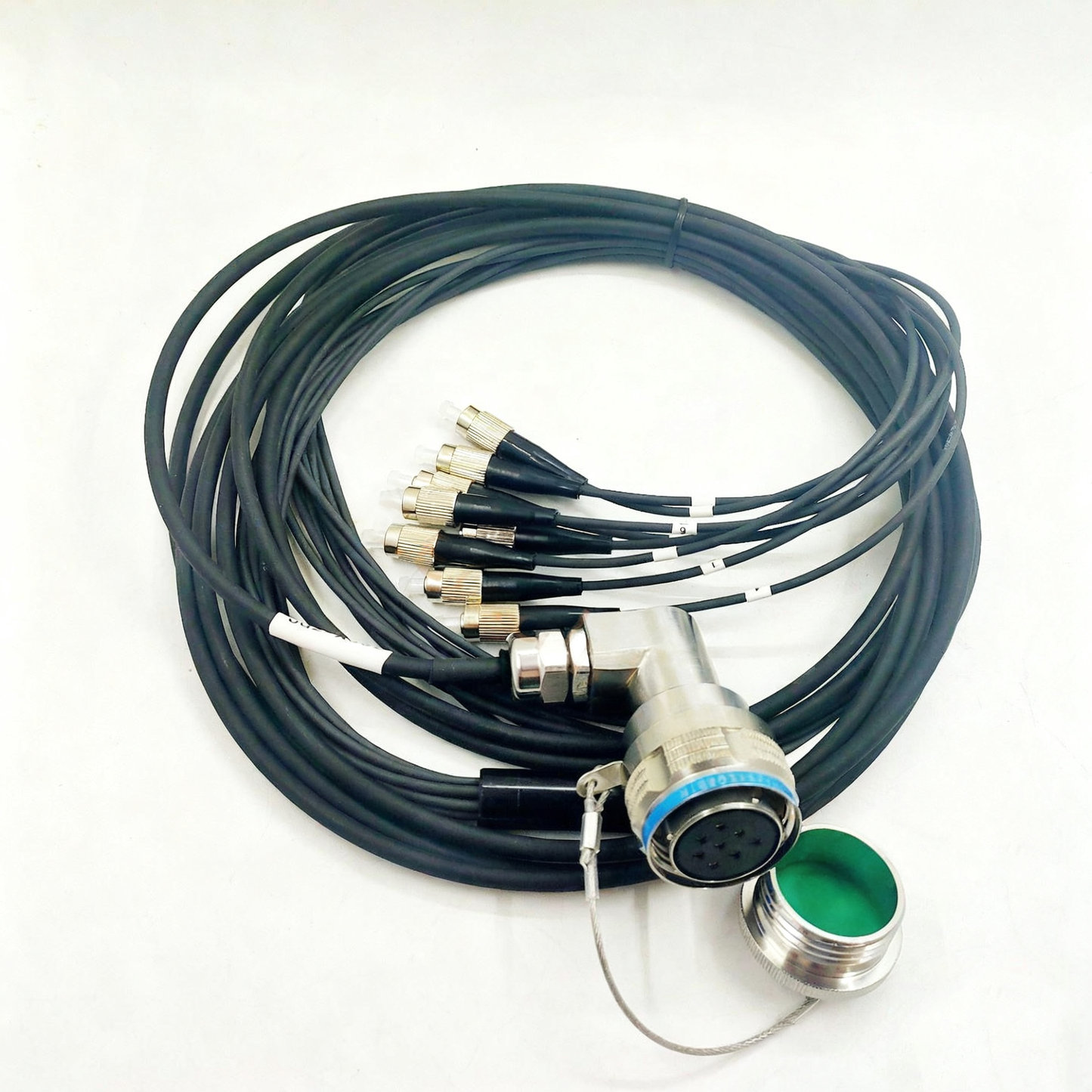 F-tone D38999 8Cores Single Mode Fiber Cable Bent Ends Plug and Socket J599/26KE08B1N -8FC Fiber Optic Cable Assembly
